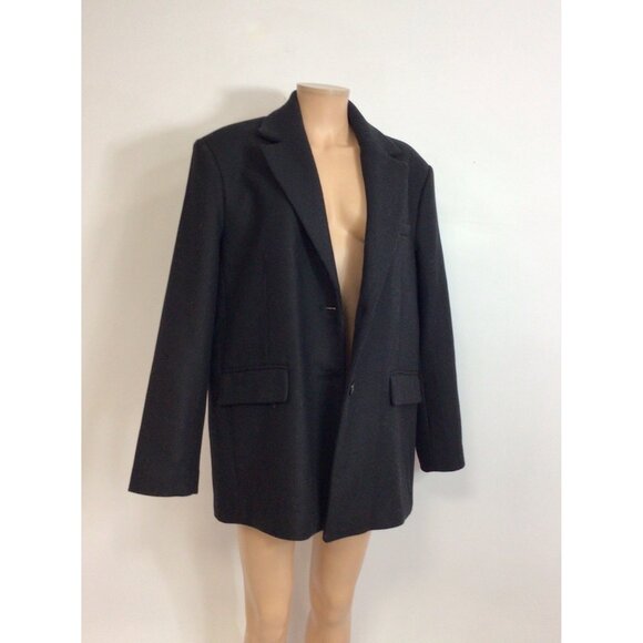 Zara Black Wool Coat Oversized Jacket Womens Medium - Picture 1 of 7